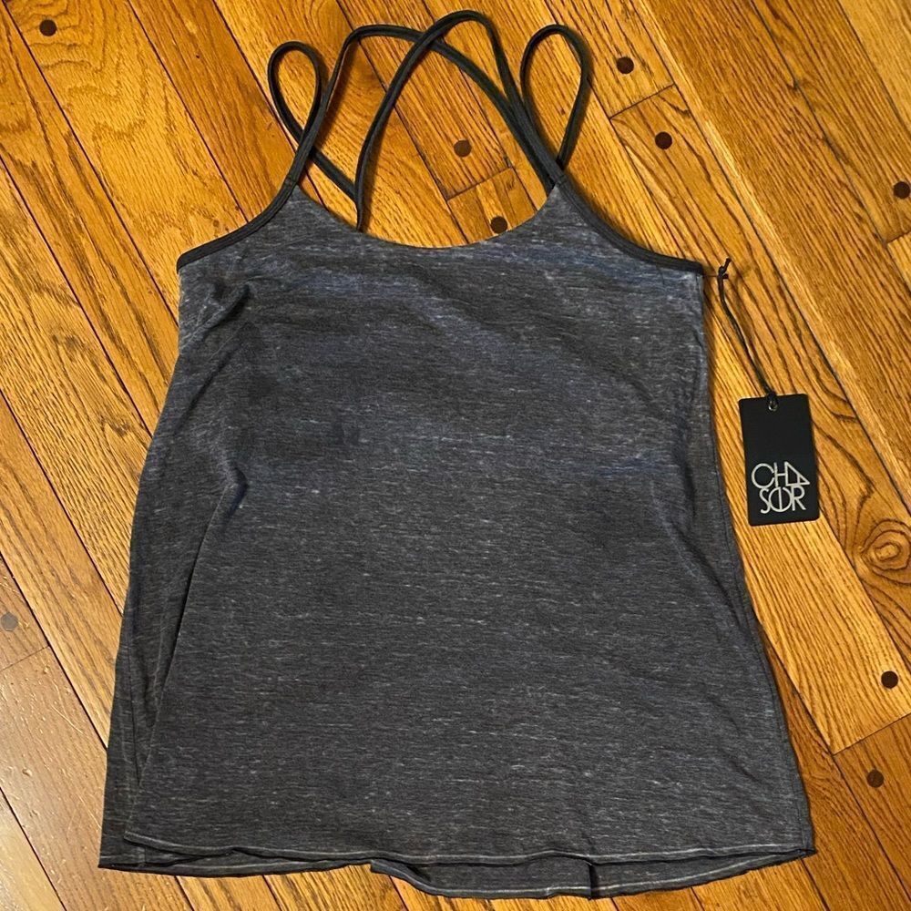 Chaser Grey and black layered soft workout tank top